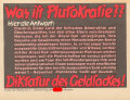 Parole der Woche Nr. 6, "Was ist PlutoKratie??", Zentralverlag der NSDAP, 7,5 x 10 cm