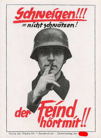 Parole der Woche Nr. 7 (Sonderdruck), "Schweigen!!! = nicht schwätzen!", Zentralverlag der NSDAP, 7,5 x 10 cm