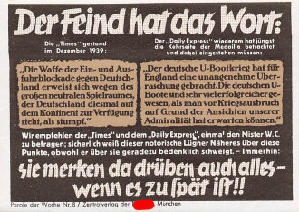 Parole der Woche Nr. 8, Der Feind hat das Wort...", Zentralverlag der NSDAP, 7,5 x 10 cm