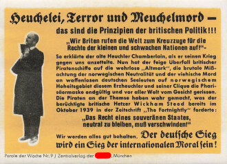 Parole der Woche Nr. 9, "Heuchelei, Terror und Meuchelmord...", Zentralverlag der NSDAP, 7,5 x 10 cm