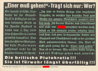 Parole der Woche Nr. 10, "Einer muß gehen! - fragt sich nur: Wer?", Zentralverlag der NSDAP, 7,5 x 10 cm
