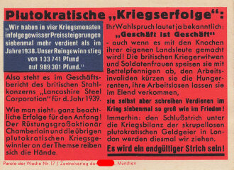 Parole der Woche Nr. 17, "Plutokratische Kriegserfolge", Zentralverlag der NSDAP, 7,5 x 10 cm