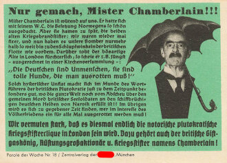 Parole der Woche Nr. 18, "Nur gemach, Mister Chamberlain!!!!", Zentralverlag der NSDAP, 7,5 x 10 cm