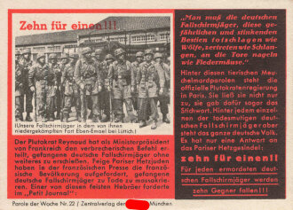 Parole der Woche Nr. 22, "Zehn für einen!!!", Zentralverlag der NSDAP, 7,5 x 10 cm