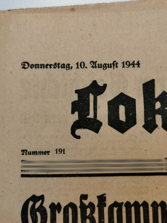 "Großkampf in der Normandie entbrannt" Berliner Lokal-Anzeiger, Tagesausgaben 10. August 1944, gefaltet