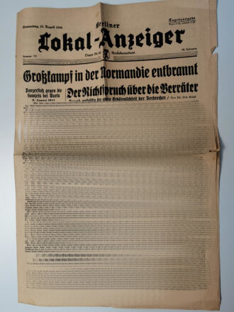 "Großkampf in der Normandie entbrannt" Berliner Lokal-Anzeiger, Tagesausgaben 10. August 1944, gefaltet