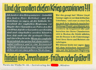 Parole der Woche Nr.46, "Und die wollen diesen Krieg gewinnen?!!", Zentralverlag der NSDAP, 7,5 x 10 cm