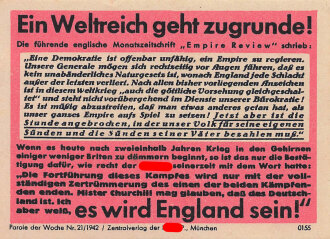 Parole der Woche Nr. 21/1942 "Ein Weltreich geht...