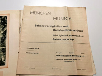 "München Hauptstadt der Bewegung" Fremdenverkehrsbüro, datiert 1937/38, ca. DIN A5, stark gebraucht, geknickt