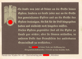 Parole der Woche Nr. 43, "Es denke von jetzt ab keiner...", Zentralverlag der NSDAP, 7,5 x 10 cm