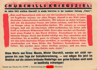 Parole der Woche Nr. 13/1941, "Churchills Kriegsziel:...", Zentralverlag der NSDAP, 7,5 x 10 cm