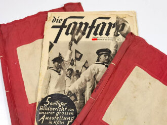 Hitlerjugend, Paar Signalflaggen mit Stempel der " Marine Gefolgschaft 1/79 Hildesheim" Gebraucht. Dazu eine Ausgabe " Die Fanfare" Kampfschrift der Hitler Jugend