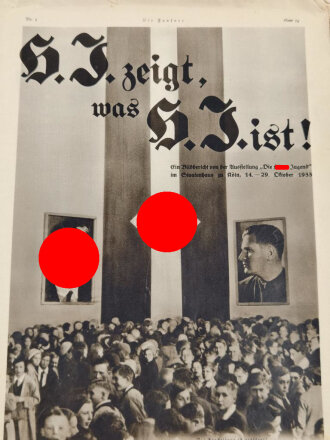 Hitlerjugend, Paar Signalflaggen mit Stempel der " Marine Gefolgschaft 1/79 Hildesheim" Gebraucht. Dazu eine Ausgabe " Die Fanfare" Kampfschrift der Hitler Jugend