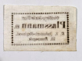 Kaiserreich, Namesetikett " Einjährig Freiwilliger Plassmann 2. Infanterie Regiment" Maße 45 x 70mm