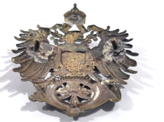 Preussen, Helmemblem für Postillon Hut Reichspost , messing ca 8,0 cm breit 10,1 cm hoch, Halteschraubenabstand 5,6 cm