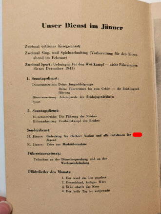 "Führerinnendienst des Gebietes Niederdonau" Jungmädel, Jänner 1944, DIN A5