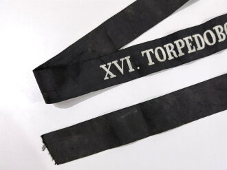 Kaiserl. Marine Mützenband " XVI. Torpedoboots-Halbflottille XVI" Ausführung in silber für Maschinenpersonal, Gesamtlänge 146cm