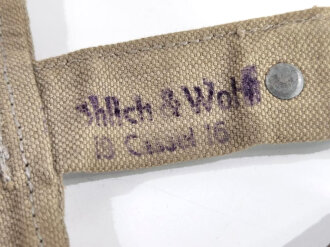 1.Weltkrieg, feldgrauer Brotbeutel, Kammerstück von 1917. Ein D Ring abgerissen, sonst in sehr gutem  Zustand