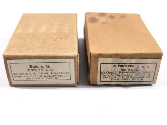 2 Stück Leere Patronenschachteln für je15 Schuss Munition zum K98 der Wehrmacht. OHNE Inhalt - ONLY EMPTY BOXES