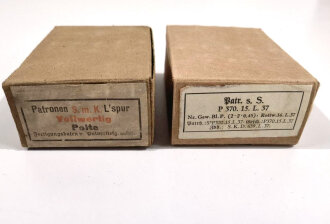 2 Stück Leere Patronenschachteln für je 15 Schuss Munition zum K98 der Wehrmacht. OHNE Inhalt - ONLY EMPTY BOXES