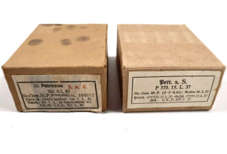 2 Stück Leere Patronenschachteln für je 15 Schuss Munition zum K98 der Wehrmacht. OHNE Inhalt - ONLY EMPTY BOXES