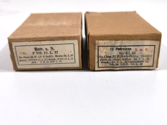 2 Stück Leere Patronenschachteln für je 15 Schuss Munition zum K98 der Wehrmacht. OHNE Inhalt - ONLY EMPTY BOXES