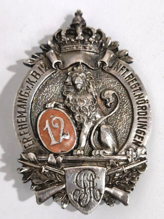 Bayern, Mitgliedsabzeichen " Vereinigung ehemaliger Angehöriger des K.B. 12 Infanterie Regiment Nördlingen" Gesamthöhe Metallteil 48cm