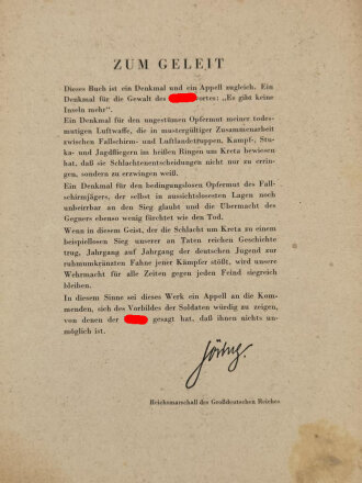 "Kreta- Sieg der Kühnsten" vom Heldenkampf der Fallschirmjäger. Bildband von 1942. Buchrücken gelöst, Einband stärker berieben