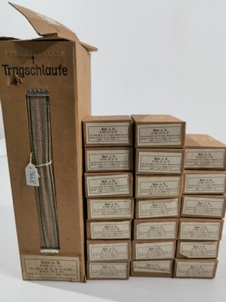 Pappkasten für 300 Schuss Munition 8x 57 ( für K98 ) . 20 Pappschachteln enthalten, alles zusammengehörig. OHNE Inhalt - Complete matching set for 300 K98 rounds, ONLY EMPTY BOXES