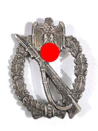 Infanteriesturmabzeichen in Silber, Rückseitig mit Hersteller "MK im Dreieck " Zink Versilbert, massive Prägung