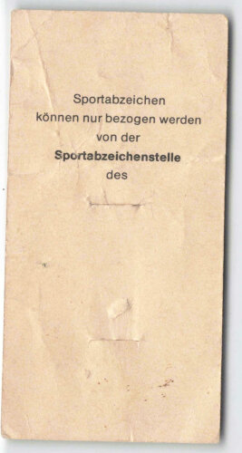 Bundesrepublik Deutschland, Pappkarton für die Miniatur des Deutschen Sportabzeichen in Gold ( Hartgold ), geknickt