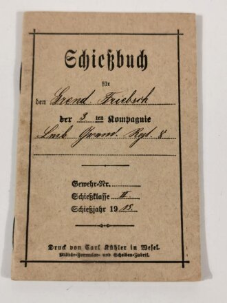 1.Weltkrieg Schießbuch eines Angehörigen Leib Grenadier Regiment 8, Schießjahr 1915
