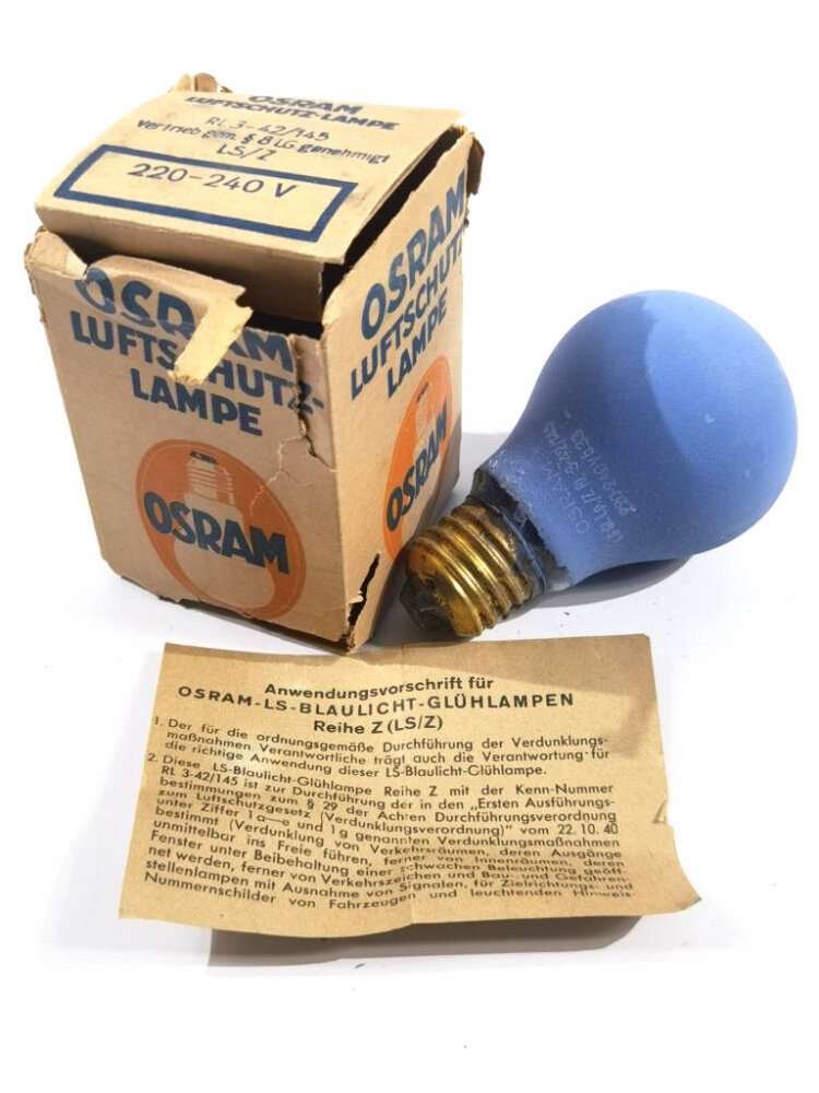 Osram Luftschutz Lampe  Blaulicht Glühlampe Reihe Z. In defekter Um