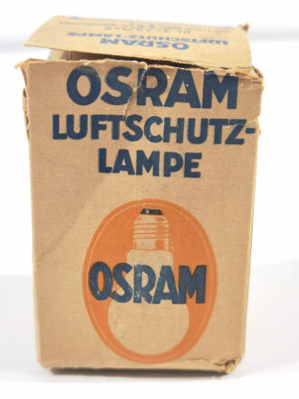 Osram Luftschutz Lampe " Blaulicht Glühlampe Reihe Z". In defekter Umverpackung und Anwendungsvorschrift, Funktion nicht geprüft