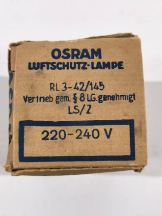 Osram Luftschutz Lampe " Blaulicht Glühlampe Reihe Z". In defekter Umverpackung und Anwendungsvorschrift, Funktion nicht geprüft