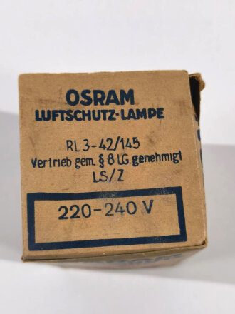 Osram Luftschutz Lampe " Blaulicht Glühlampe Reihe Z". In defekter Umverpackung und Anwendungsvorschrift, Funktion nicht geprüft