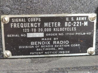 U.S. Signal Corps , 1942 dated " Frequency Meter BC-221-M" Not tested