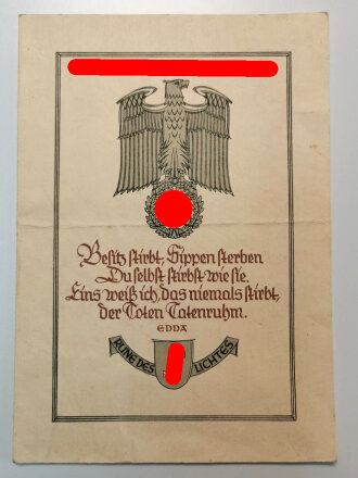 NSDAP Beileidskarte zum Aufklappen. DIN A5,...
