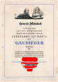 Gausieger Urkunde für den "Hilf mit!"Wettbewerb der Deutschen Jugend 1940-41 " Seefahrt ist not". DIN A4