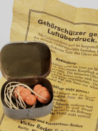 Gehörschutz Wehrmacht für Geschützbedienungen " Gehörschützer gegen Luftüberdruck" Ungetragen, in sehr gutem Zustand