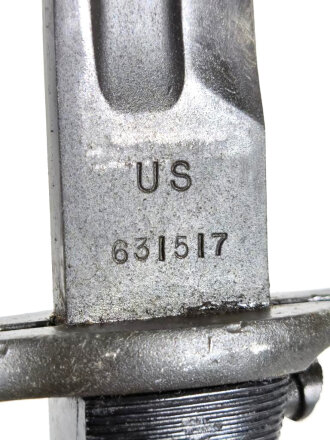 U.S. 2.Weltkrieg, Seitengewehr für M1 Garant, Hersteller "SA" für Springfield Armory. Datiert 1915, Kammermäßig gekürzt 1943.