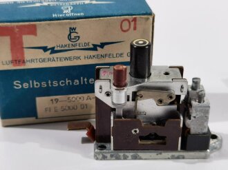 Luftwaffe Selbstschalter zur Sicherung der elektrischen Bordanlage gegen Überlastung und Kurzschluß. FL E 5000 01, ungebrauchtes Stück in der originalen Verpackung