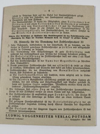 Ausbildungstafeln für das Nachrichtenwesen " V Feldfernsprecher 33 und Amtsanschliesser 33""