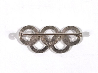 Olympiade 1936, Olympische Ringe als Brosche, Breite 31mm