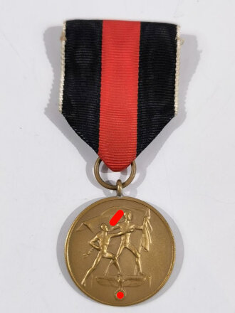 Anschlussmedaille Sudetenland ( 1. Oktober 1938 ) mit Band und Trägernadel, sehr guter Zustand