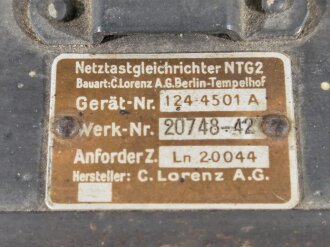 Luftwaffe, Netzbetriebener Tastgleichrichter NTG 2  , LN 20044, zum Betrieb mit Richtfunkgerät Elster SEG2T. Ungereinigtes Stück, Funktion nicht geprüft