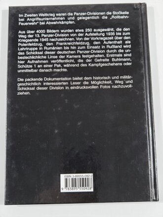 Die 13. Panzer Division,1935 - 1945, 126 Seiten, über DIN A5, gebraucht