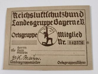 Mitgliedsausweis Reichsluftschutzbund der Landesgruppe...