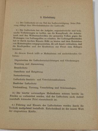 L.Dv.751 Beiheft 1 " Grundsätze für die Einführung des Luftschutzes" 1942, 20 Seiten, DIN A5