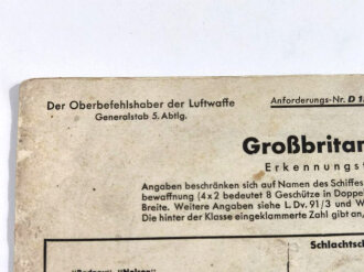 Luftwaffe, Kriegsschiffe Erkennungstafel "Großbritannien" vom April 1940